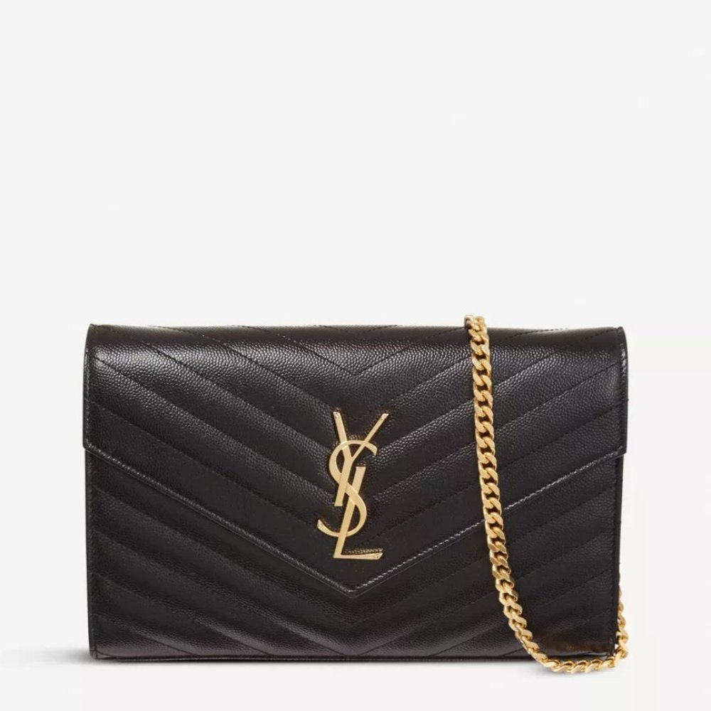 Saint Laurent Monogramme Large YSL Grain de Poudre Wallet on Chain